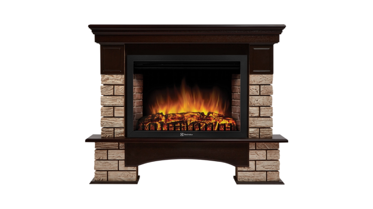 Портал Firelight Forte Wood 30U (угловой) камень коричневый, шпон темный дуб